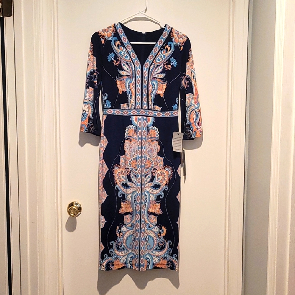 Navy blue multicolor design dress